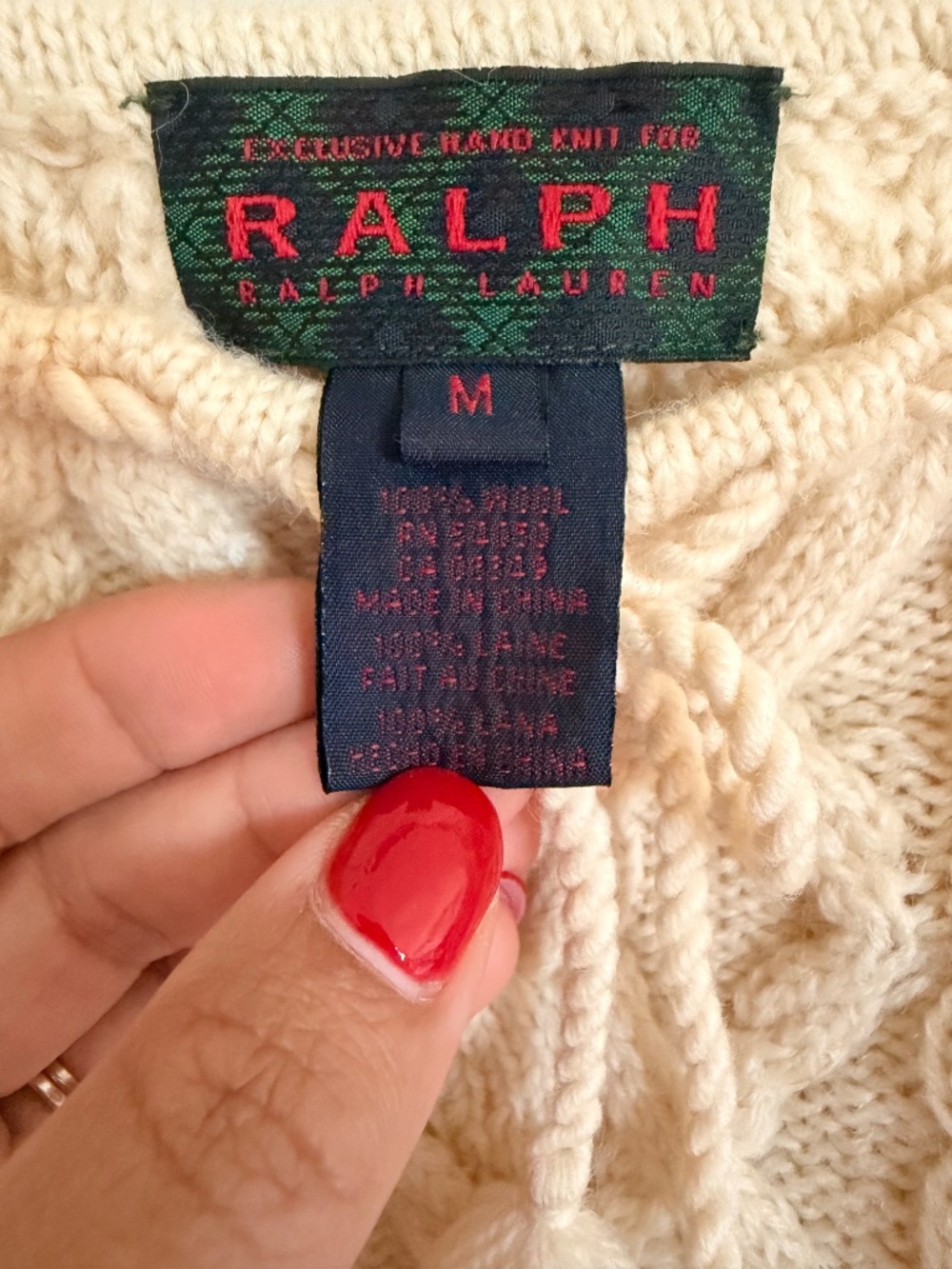 Ralph Lauren Vintage Cream Wool Cable Knit Sweater Tank Top Lace Up Medium